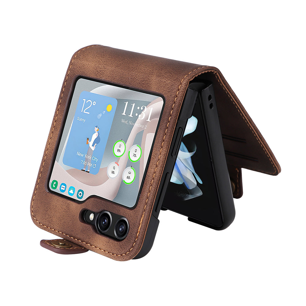 YIKATU YK-002 For Samsung Galaxy Z Flip6 5G Case Card Holders PU Leather Skin-touch Phone Cover - Brown YIKATU YK-002 For Samsung Galaxy Z Flip6 5G Case Card Holders PU Leather Skin-touch Phone Cover - Brown